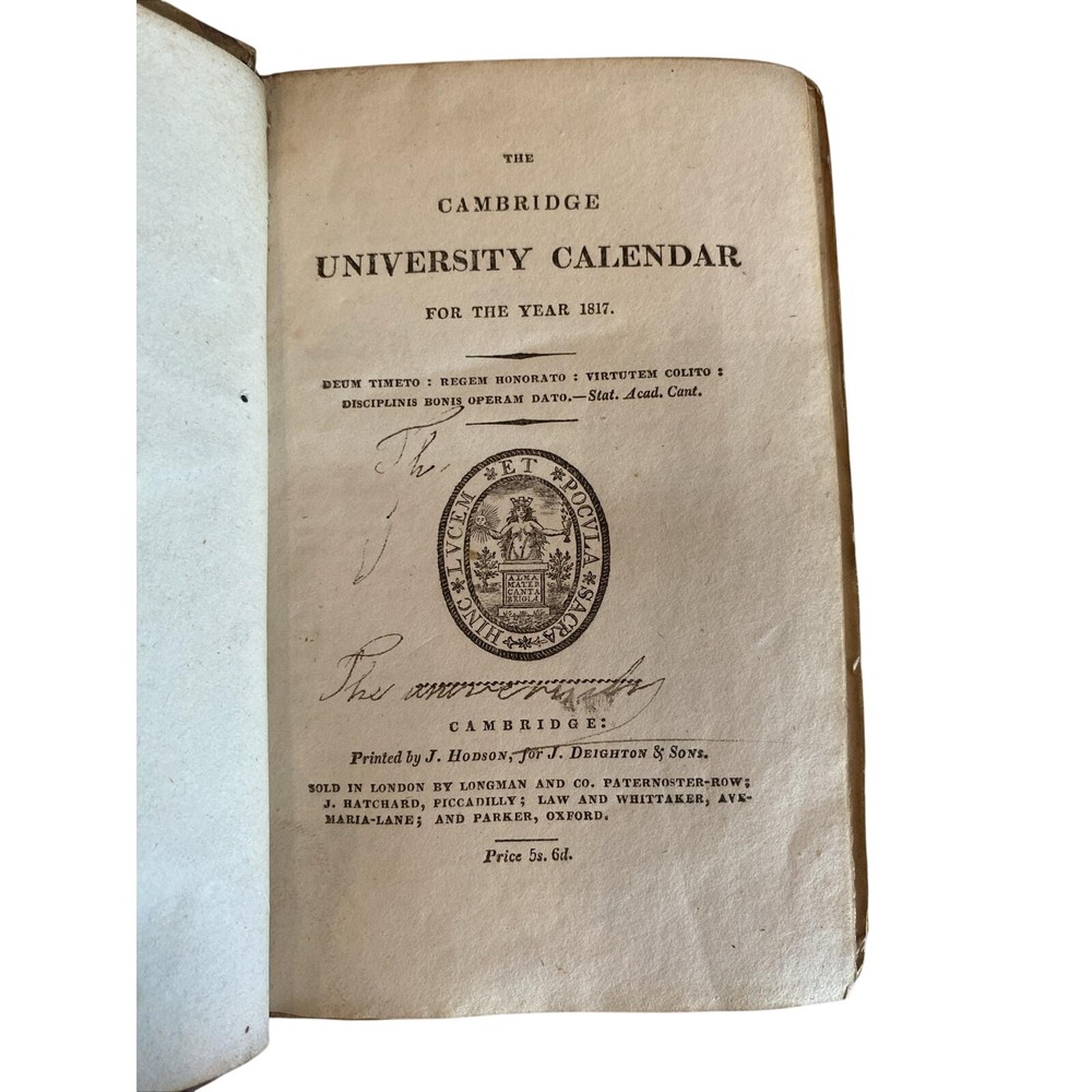 Antique 1817 The Cambridge University Calendar Original Hardcover Book - Picture 3 of 6